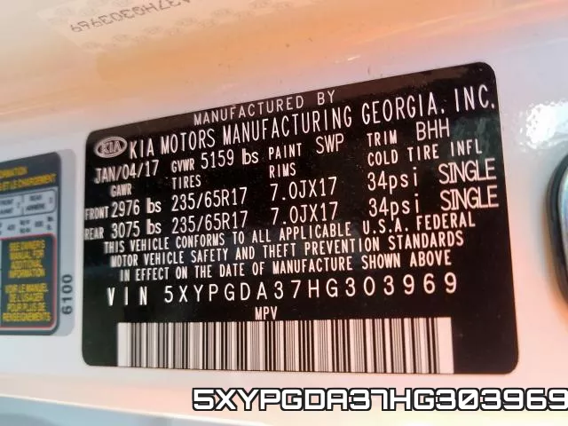 5XYPGDA37HG303969 фото 2