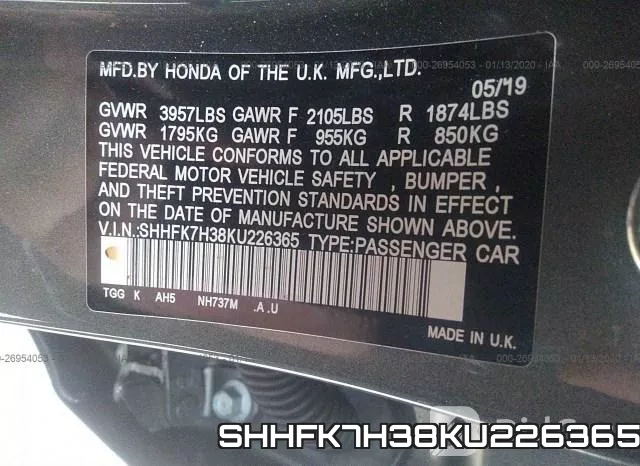 SHHFK7H38KU226365 фото 9