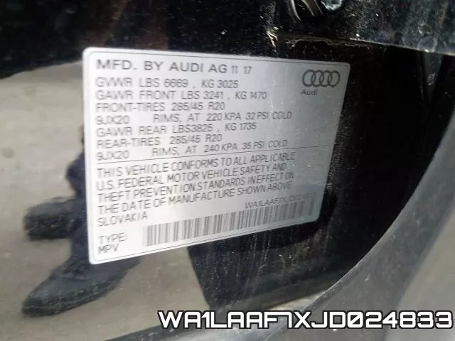 WA1LAAF7XJD024833 фото 2