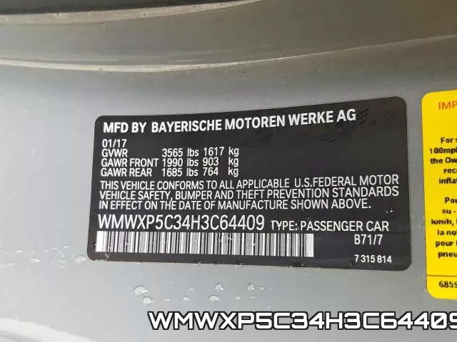 WMWXP5C34H3C64409 фото 2