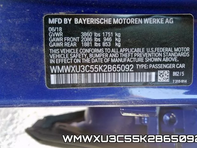 WMWXU3C55K2B65092 фото 2