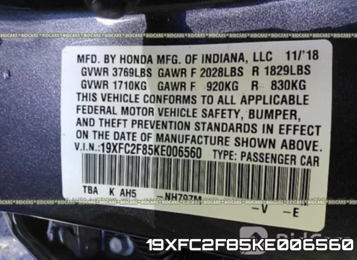 19XFC2F85KE006560 фото 10