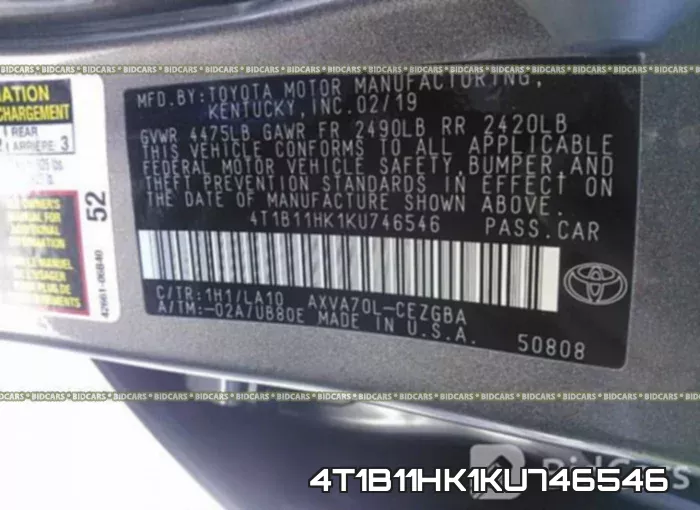 4T1B11HK1KU746546 фото 10