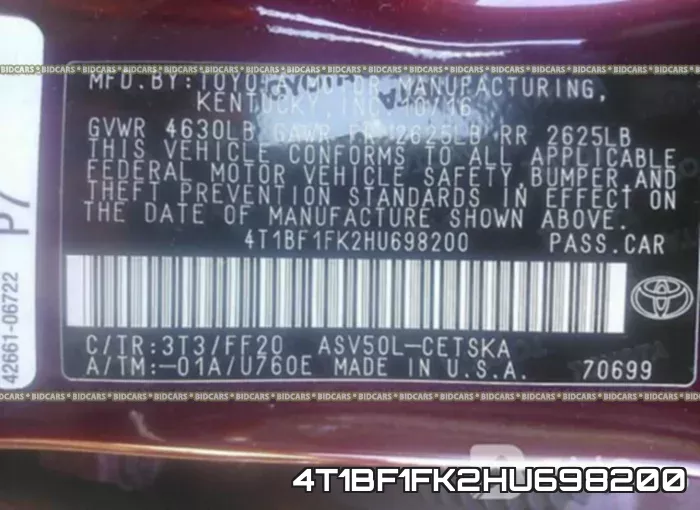 4T1BF1FK2HU698200 фото 10