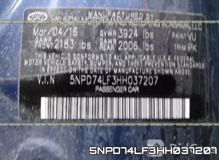 5NPD74LF3HH037207 фото 10