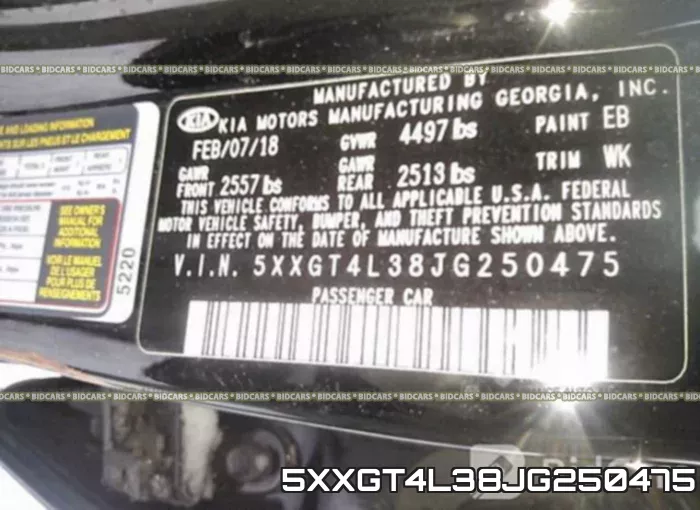 5XXGT4L38JG250475 фото 10