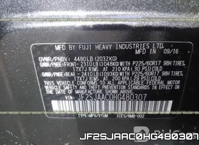 JF2SJAAC0HG480307 фото 10