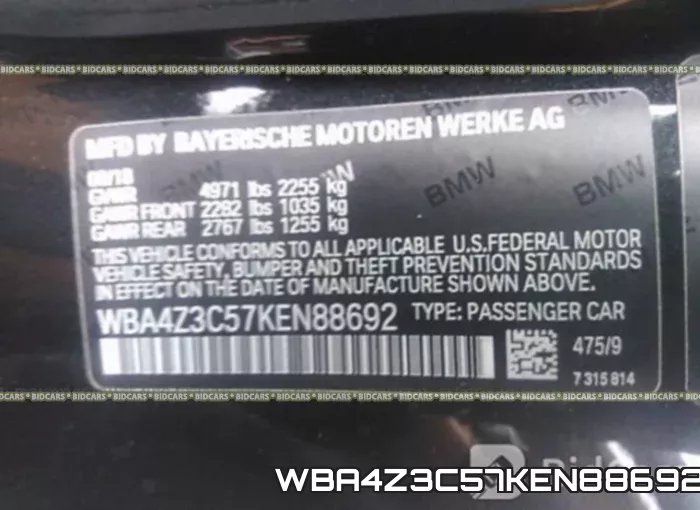 WBA4Z3C57KEN88692 фото 10