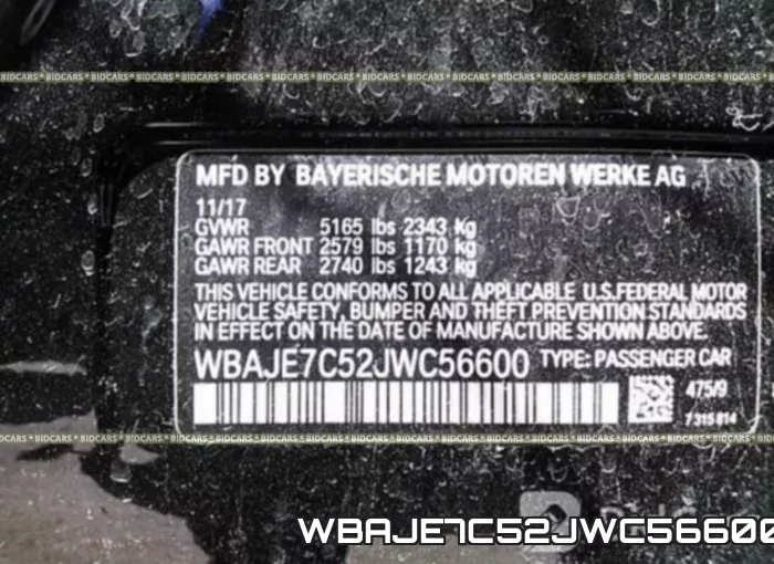 WBAJE7C52JWC56600 фото 10