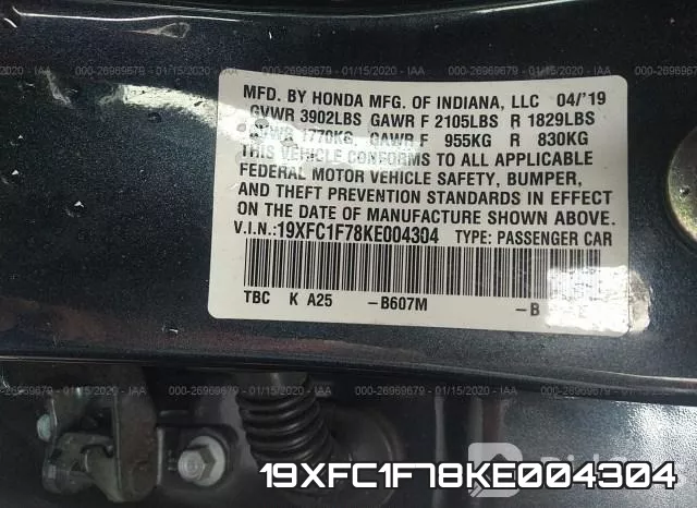 19XFC1F78KE004304 фото 8