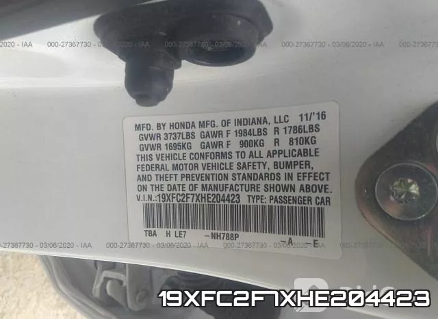 19XFC2F7XHE204423 фото 8