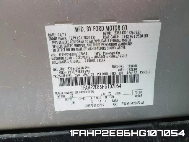 1FAHP2E86HG107054 фото 2