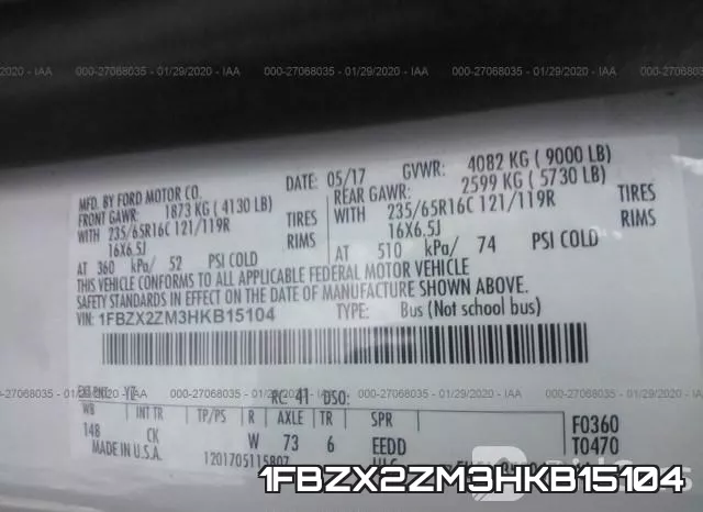 1FBZX2ZM3HKB15104 фото 9