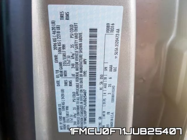 1FMCU0F71JUB25407 фото 2
