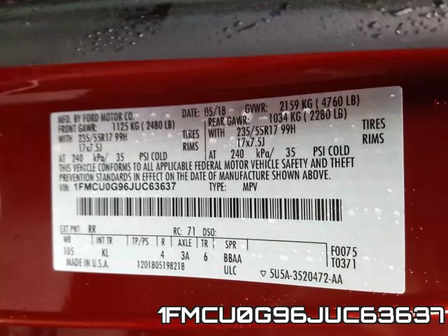 1FMCU0G96JUC63637 фото 2