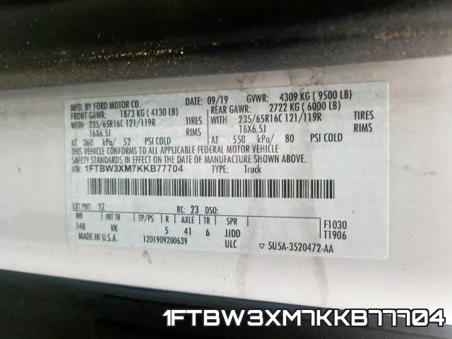 1FTBW3XM7KKB77704 фото 2