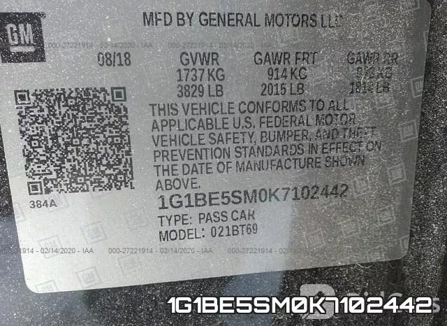 1G1BE5SM0K7102442 фото 8