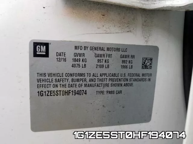 1G1ZE5ST0HF194074 фото 2