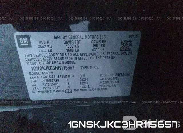 1GNSKJKC3HR115657 фото 8