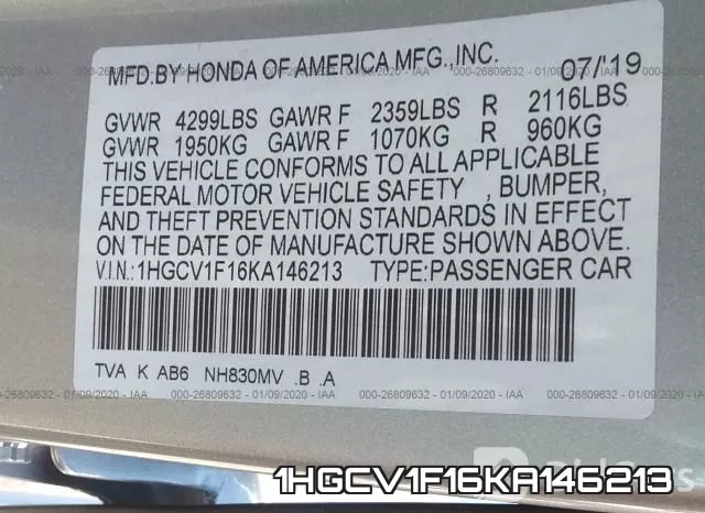 1HGCV1F16KA146213 фото 6