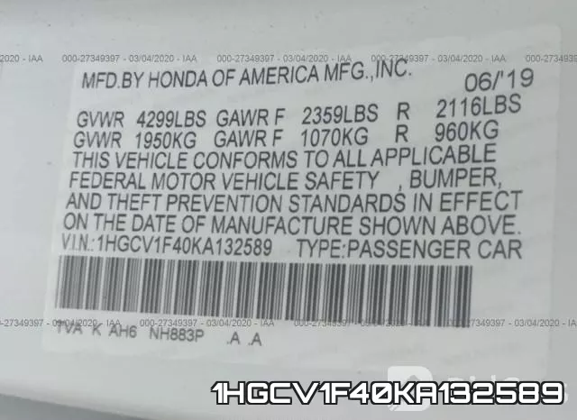 1HGCV1F40KA132589 фото 7