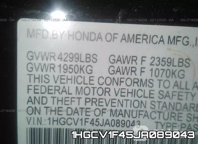 1HGCV1F45JA089043 фото 8