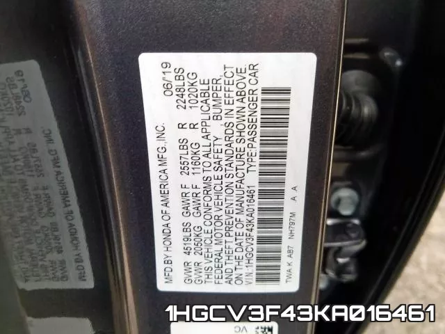 1HGCV3F43KA016461 фото 2