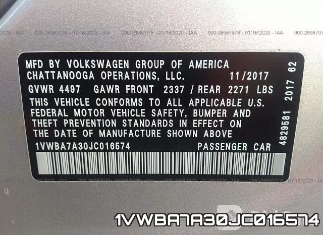 1VWBA7A30JC016574 фото 4