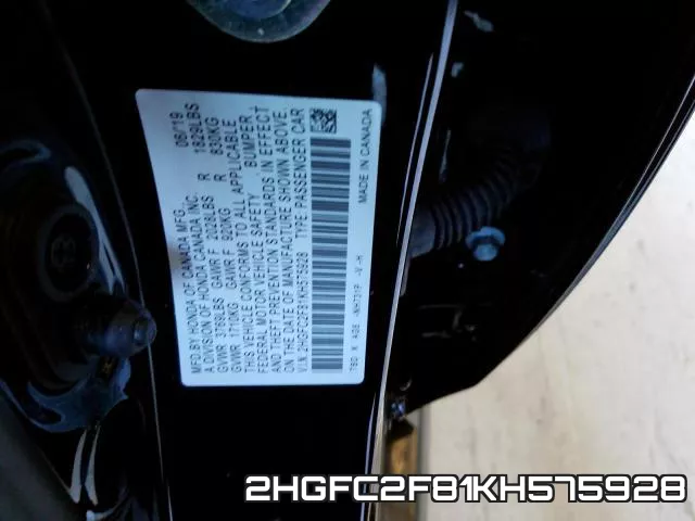 2HGFC2F81KH575928 фото 2