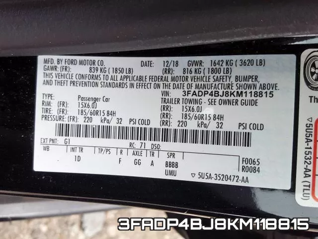 3FADP4BJ8KM118815 фото 2