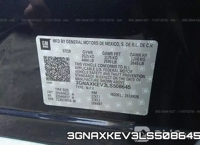 3GNAXKEV3LS508645 фото 8