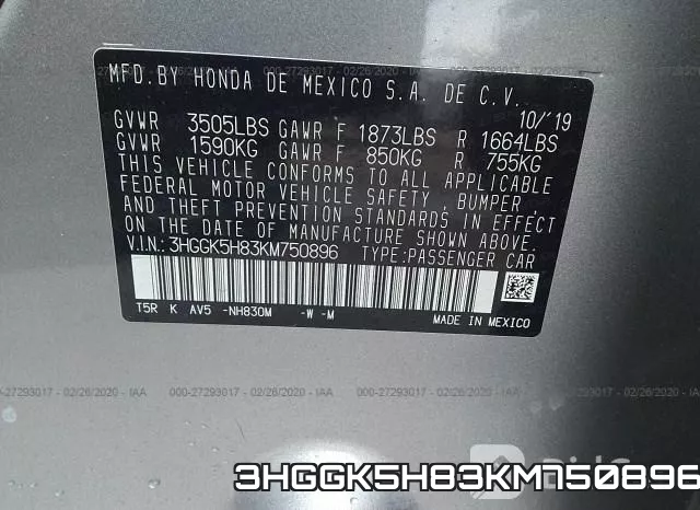 3HGGK5H83KM750896 фото 10
