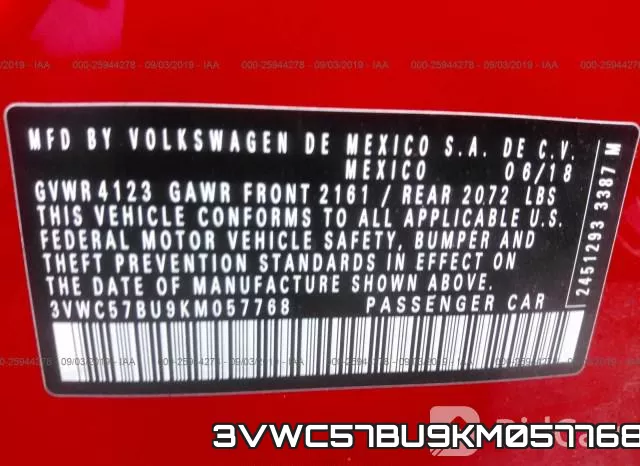 3VWC57BU9KM057768 фото 6