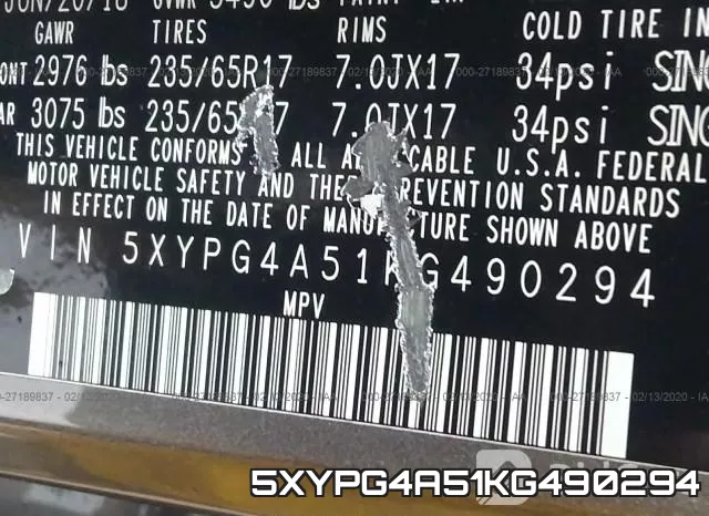 5XYPG4A51KG490294 фото 8