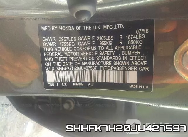 SHHFK7H20JU427537 фото 8