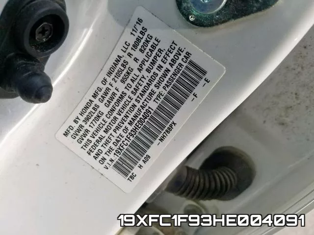 19XFC1F93HE004091 фото 2
