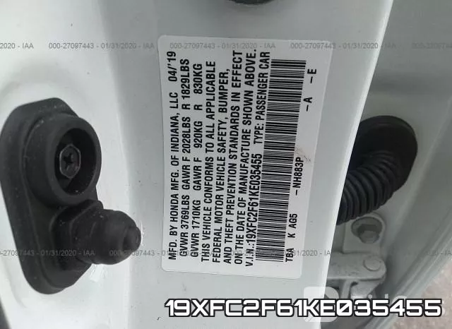 19XFC2F61KE035455 фото 8