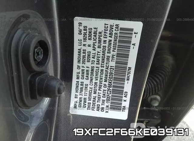 19XFC2F66KE039131 фото 5