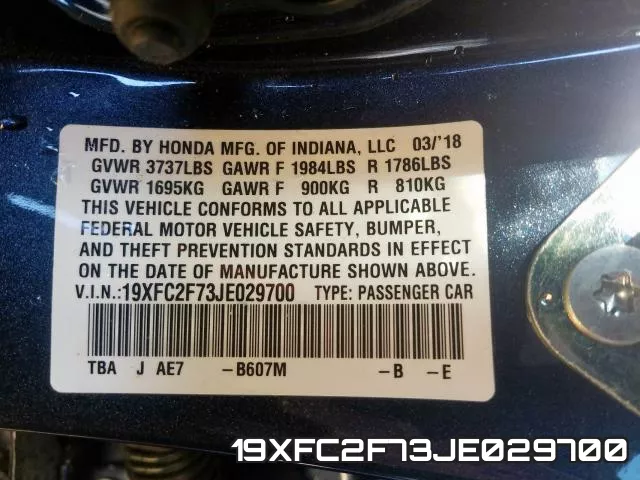 19XFC2F73JE029700 фото 2