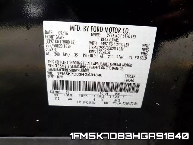 1FM5K7D83HGA91840 фото 2