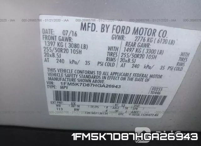 1FM5K7D87HGA26943 фото 9
