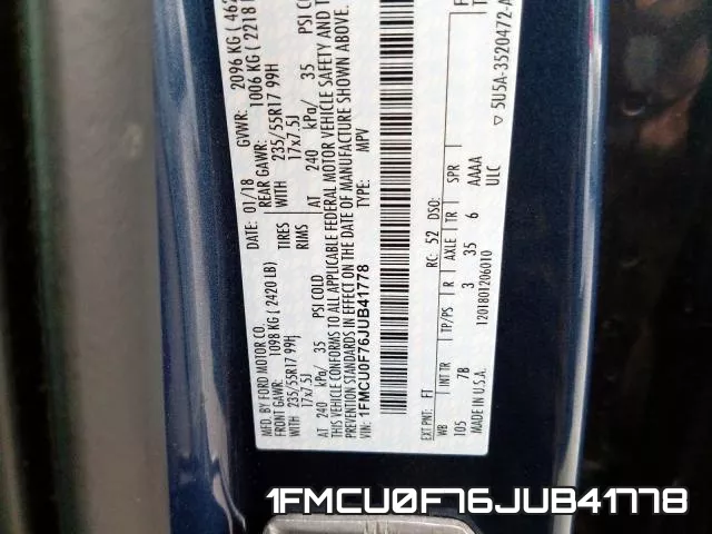 1FMCU0F76JUB41778 фото 2