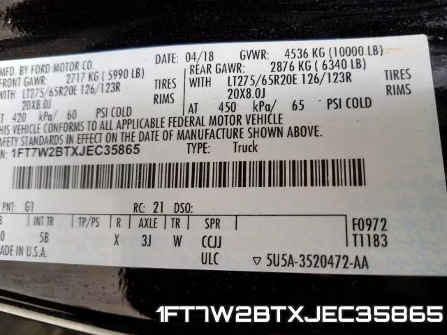 1FT7W2BTXJEC35865 фото 2