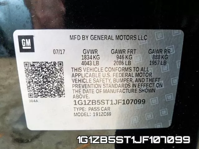 1G1ZB5ST1JF107099 фото 2