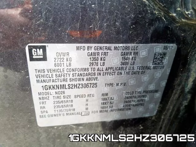 1GKKNMLS2HZ306725 фото 2