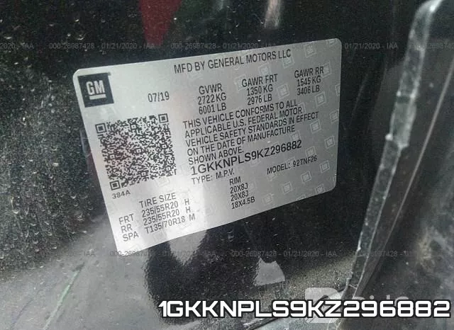1GKKNPLS9KZ296882 фото 6