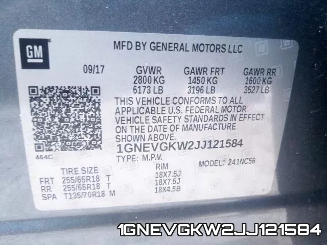 1GNEVGKW2JJ121584 фото 2