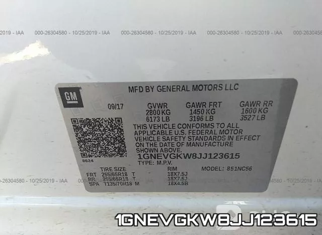 1GNEVGKW8JJ123615 фото 7
