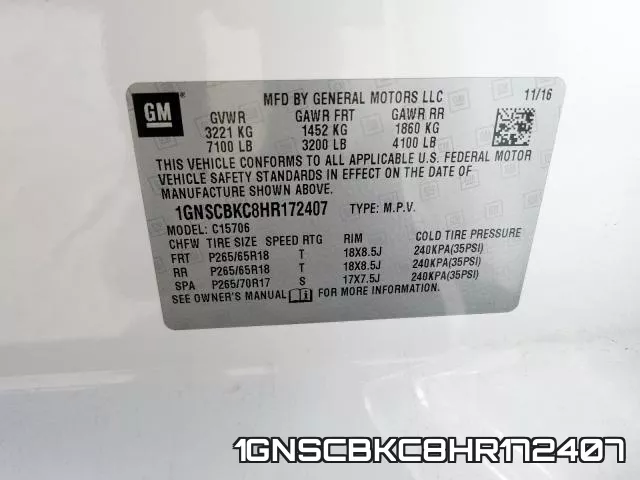 1GNSCBKC8HR172407 фото 2