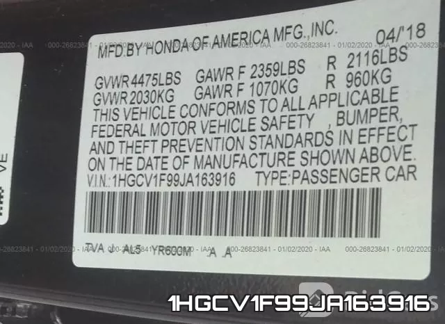 1HGCV1F99JA163916 фото 8